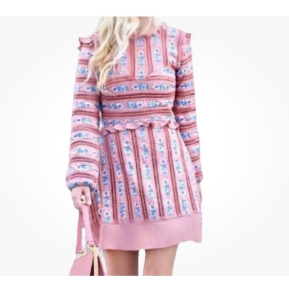 For Love & Lemons Dresses & Skirts - For Love & Lemons Pink Persephone Floral Longsleeve Embroidered Dress XSP $405